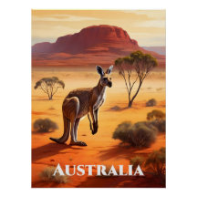 Australien Outback Känguru Reiseplakat