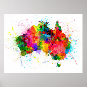 Australien Paint Splashes Map Poster