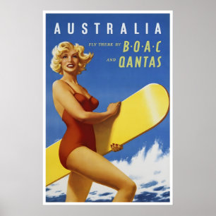 Australien Reiseplakat Surfing Art Qantas Druck Poster