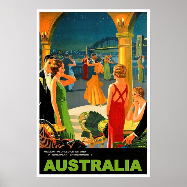 Australien, romantisches Abend Party, Vintage Poster (Vorne)