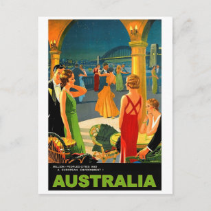 Australien, romantisches Abend Party, Vintage Postkarte