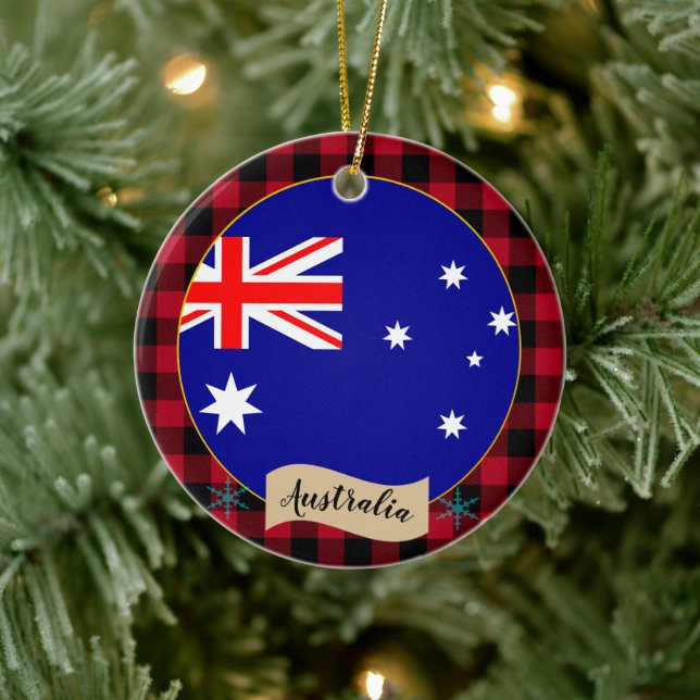 Australien, Roter Büffel, kariert und australische Keramik Ornament (Baum)