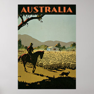 Australien-Schaf-Bauernhof-Vintage Reise Poster
