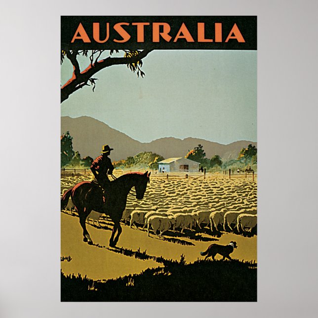 Australien Schaffarm Vintage Travel Poster (Vorne)