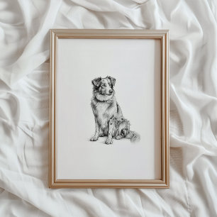 Australien Shepherd Druck, Aussie Hund Skizze, DRU Poster