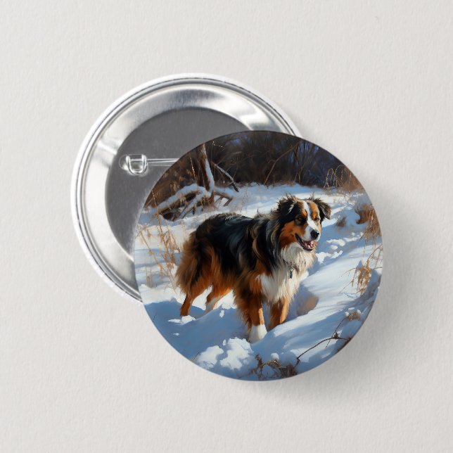 Australien Shepherd Lass es schneien Weihnachten Button (Vorne & Hinten)