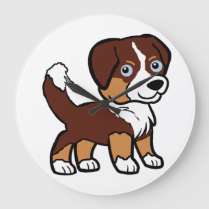 Australien Shepherd Red Tri Cartoon mit Schwanz Große Wanduhr