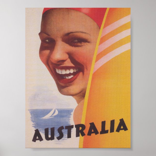 Australien Surfer Retro Vintage Travel Poster (Vorne)