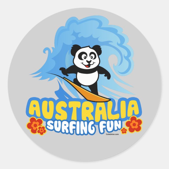 Australien Surfing Panda Runder Aufkleber (Vorderseite)