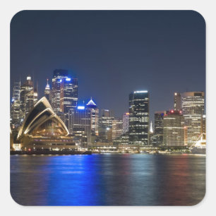 Australien, Sydney. Skyline mit Opernhaus gesehen Quadratischer Aufkleber