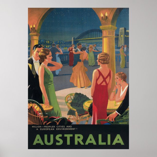 Australien, Tanz Party, Vintage Travel Poster (Vorne)