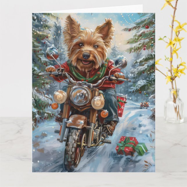 Australien Terrier Riding Motorrad Weihnachten Karte (Gelbe Blume)