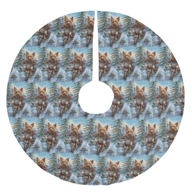 Australien Terrier Riding Motorrad Weihnachten Polyester Weihnachtsbaumdecke (Vorderseite)