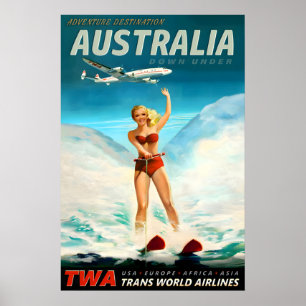 Australien TWA Trans World Airlines Poster Neu