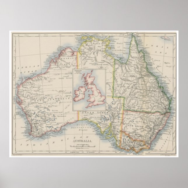 Australien und British Isles Size - Vergleichskart Poster (Vorne)