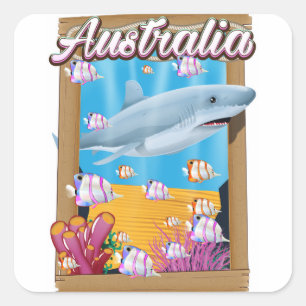 Australien Unterwasser-Hai-Reiseplakat Quadratischer Aufkleber