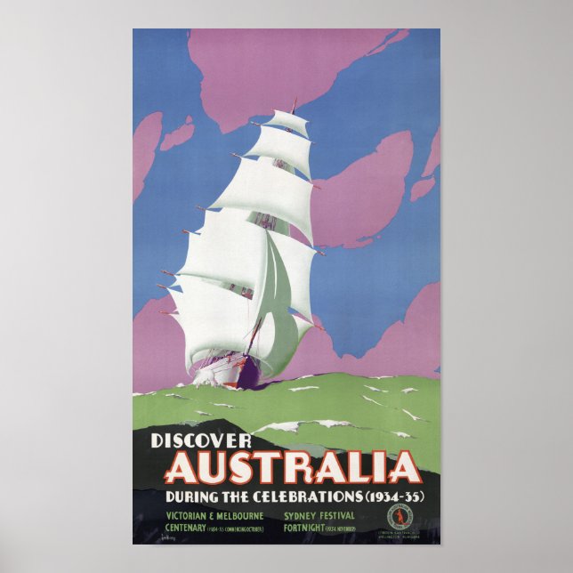 Australien Vintage Travel Poster wiederhergestellt (Vorne)