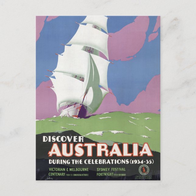 Australien Vintage Travel Poster wiederhergestellt Postkarte (Vorderseite)