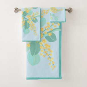 Australien Wattle blüht grün und gold Badhandtuch Set