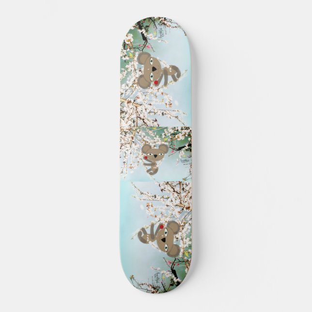 Australien Wild Koala Bear erforscht Kirschblüte Skateboard (Vorderseite)