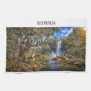 Australien-Wildlife- & Wasserfall-Panorama-Keramik Geschirrtuch