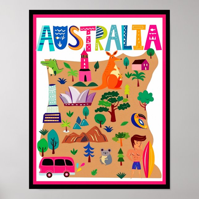 Australiens Iconic Sehenswürdigkeiten & Wildlife P Poster (Vorne)