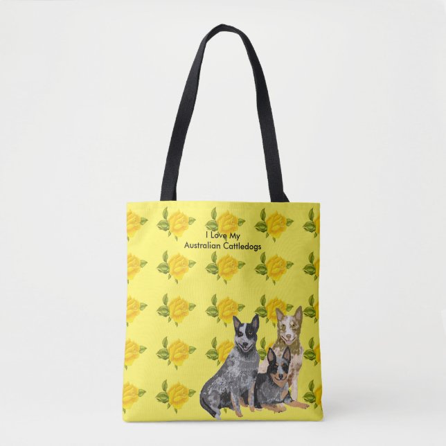 Australier Cattledog und gelbe Rosen (Vorderseite)
