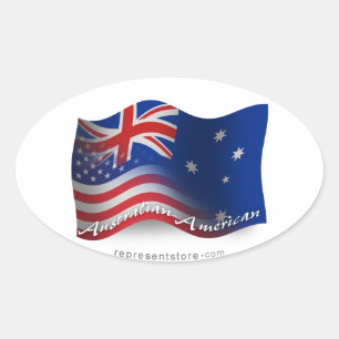 Australisch-Amerikanische Wave Flag Ovaler Aufkleber