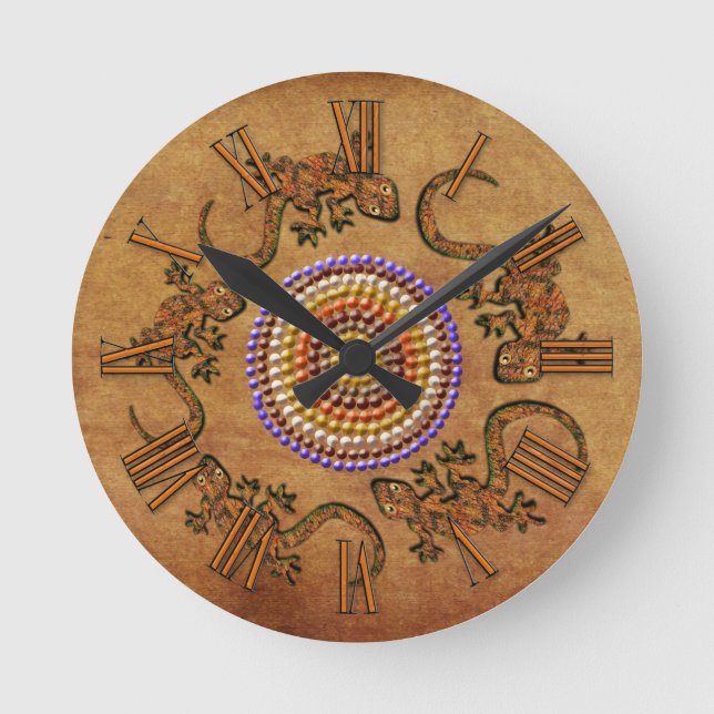 Australische Aborigine-Kunst mit einem Zirkel von  Runde Wanduhr (Vorderseite)