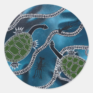 Australische Aborigine-Schildkrötenhalsnadel-Aufkl Runder Aufkleber