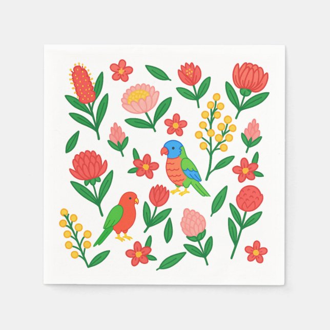 Australische Blumen & Vögel Papier Servietten (Vorderseite)