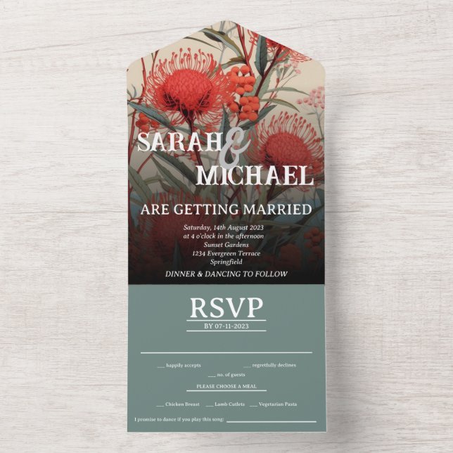 Australische Botanische Waratah All In One Einladung (Innen Boden)