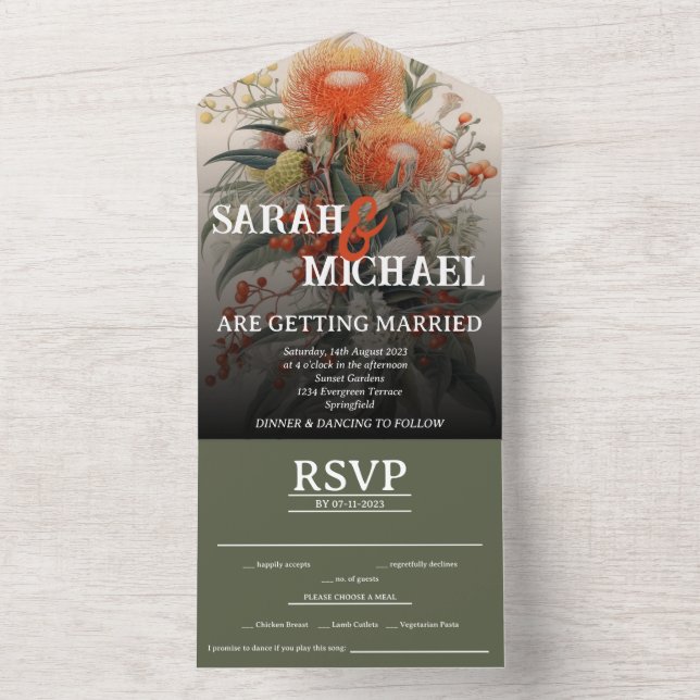 Australische Botanische Waratah All In One Einladung (Innen Boden)