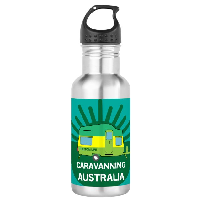 Australische Caravanning | Aussie Caravaner | Camp Edelstahlflasche (Vorderseite)