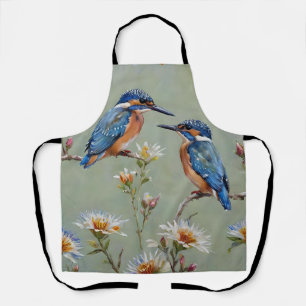 Australische Eisvögel und Blumen in Ölmalerei, Schürze