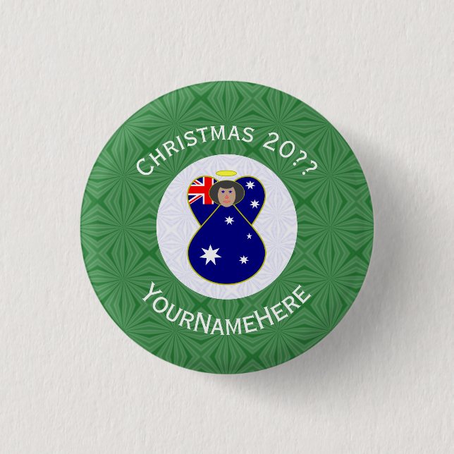 Australische Flagge Angel Weihnachten Personalisie Button (Vorderseite)