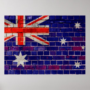 Australische Flagge auf einer Ziegelmauer Poster