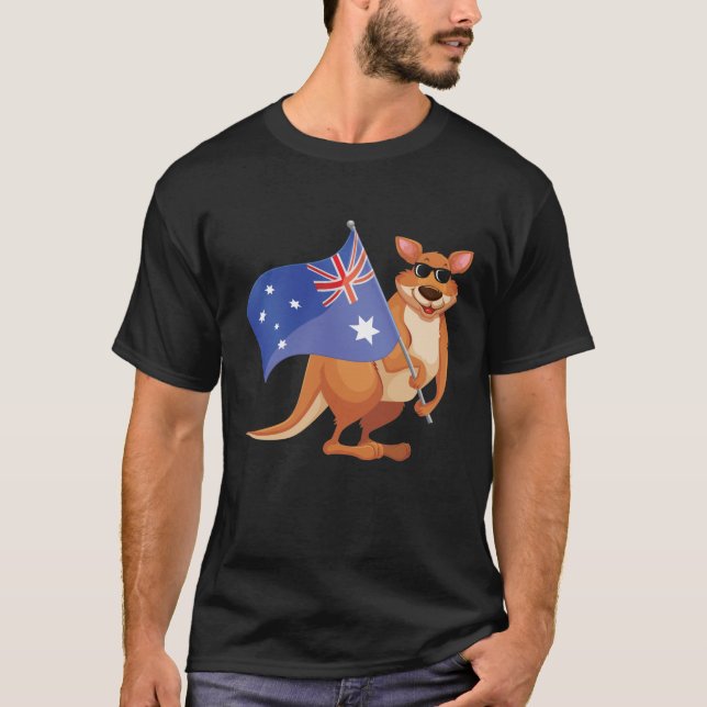Australische Flagge Aussie Kangaroo mit Sonnenbril T-Shirt (Vorderseite)