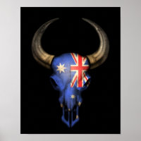 Australische Flagge Bull Skull auf schwarz
