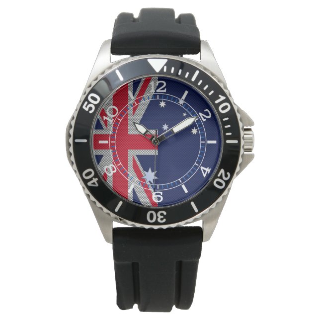 Australische Flagge Design Carbon Chrome Style Dia Armbanduhr (Vorderseite)