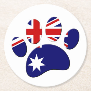 Australische Flagge Dog Paw Print Runder Pappuntersetzer
