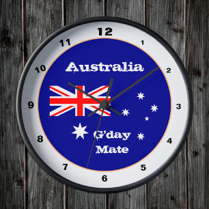 Australische Flagge & G'day Mate, Australien /Desi Runde Wanduhr