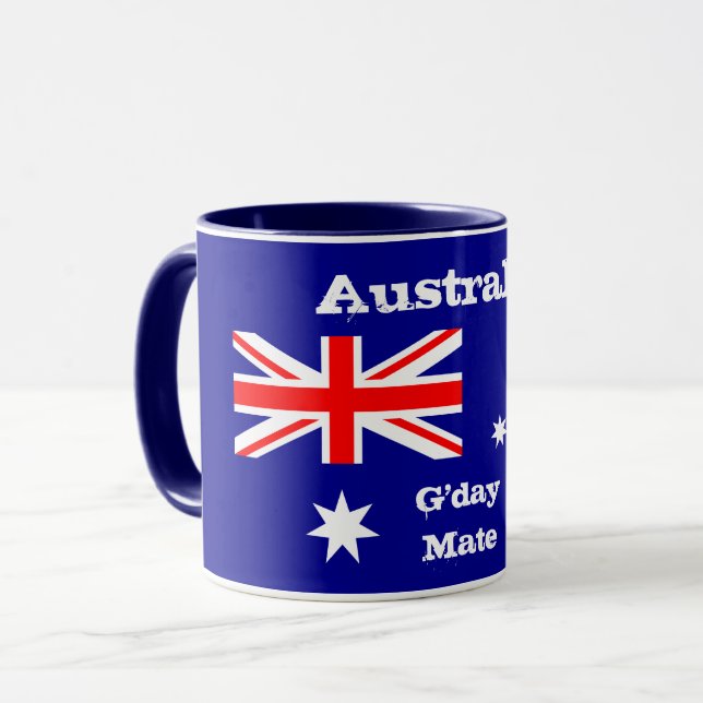 Australische Flagge & G'day Mate coffee Tasse/Aust Tasse (Vorderseite Links)