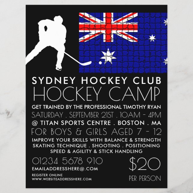 Australische Flagge, Hockey Player, Camp-Werbung Flyer (Vorne)