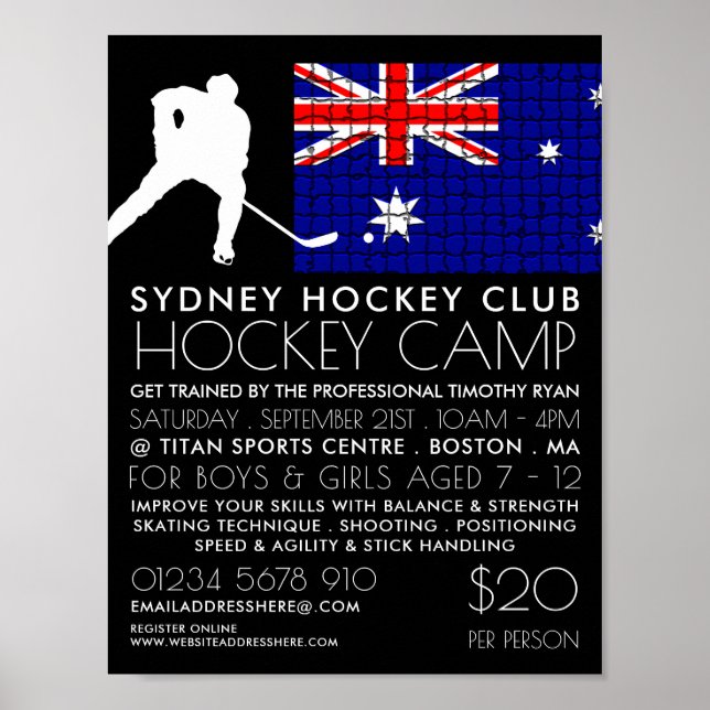 Australische Flagge, Hockey Player, Camp-Werbung Poster (Vorne)