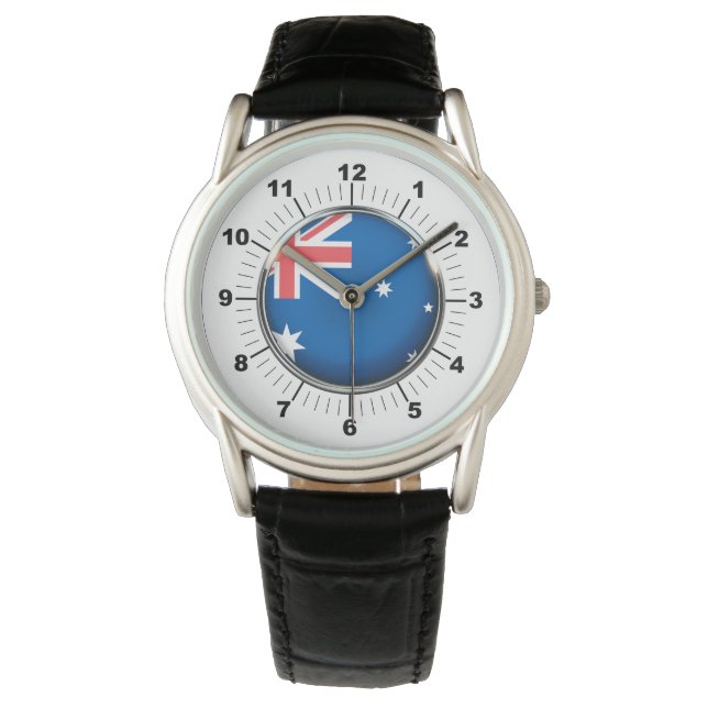 Australische Flagge Schwarzes Leder Strap Watch Armbanduhr (Vorderseite)