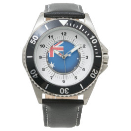 Australische Flagge Schwarzes Leder Strap Watch Armbanduhr