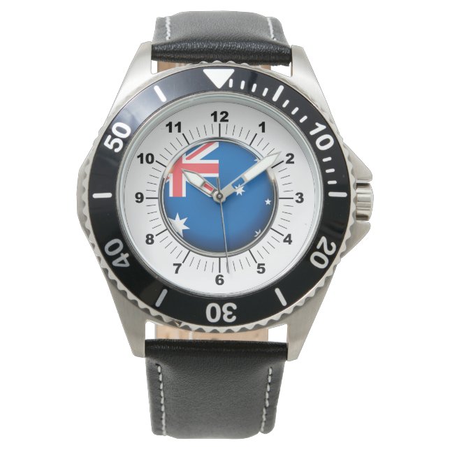 Australische Flagge Schwarzes Leder Strap Watch Armbanduhr (Vorderseite)