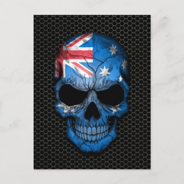 Australische Flagge Skull auf Steel Mesh Graphic Postkarte (Vorderseite)
