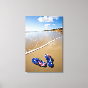 Australische Flaggen-Zapfen auf Strand   Südwales Leinwanddruck